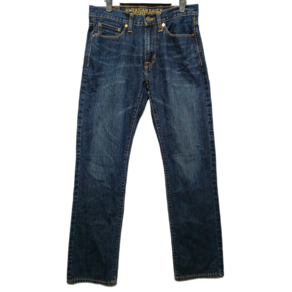American Eagle Mens Slim Straight Jeans Dark Wash Denim 29x32 Waist Measures 30W